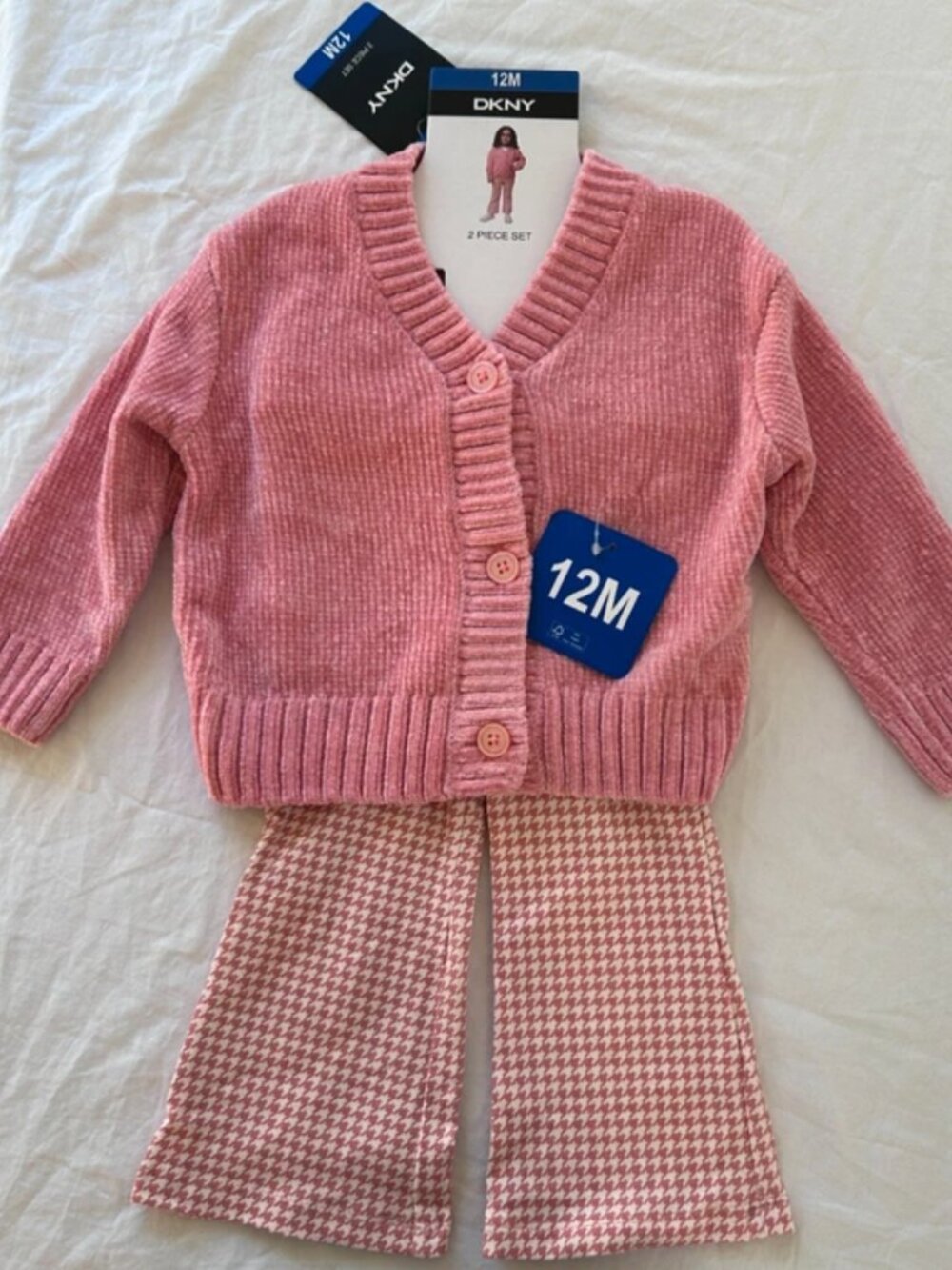 DKNY Baby Girl 2-Outfit Bundle | Size 12 Months | NWT Chenille Knit Sets